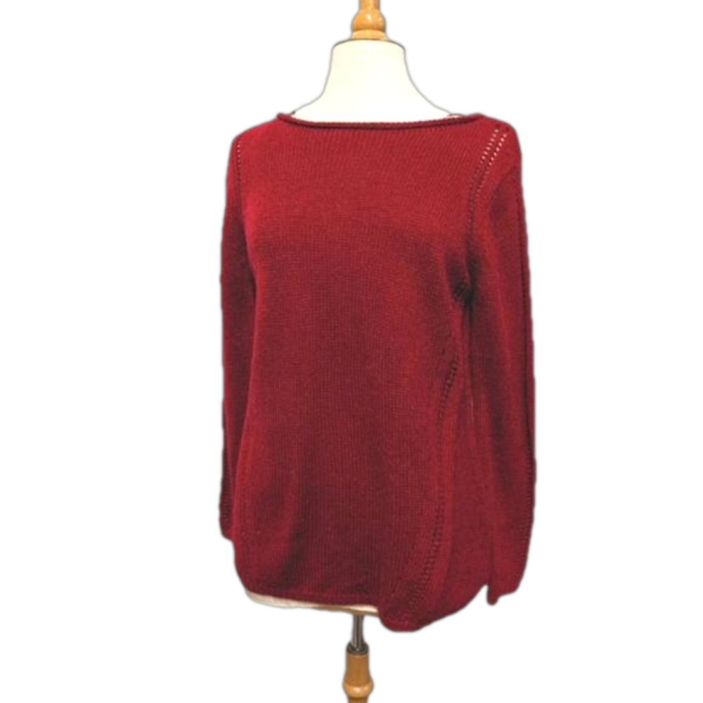 RXB Nordstrom Red Cranberry Wool Alpaca Blend Tunic Length Sweater L pointelle